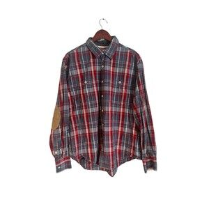 Vintage Mossimo Men's Plaid Flannel Shirt Elbow Pads Western Cowbow Size XL